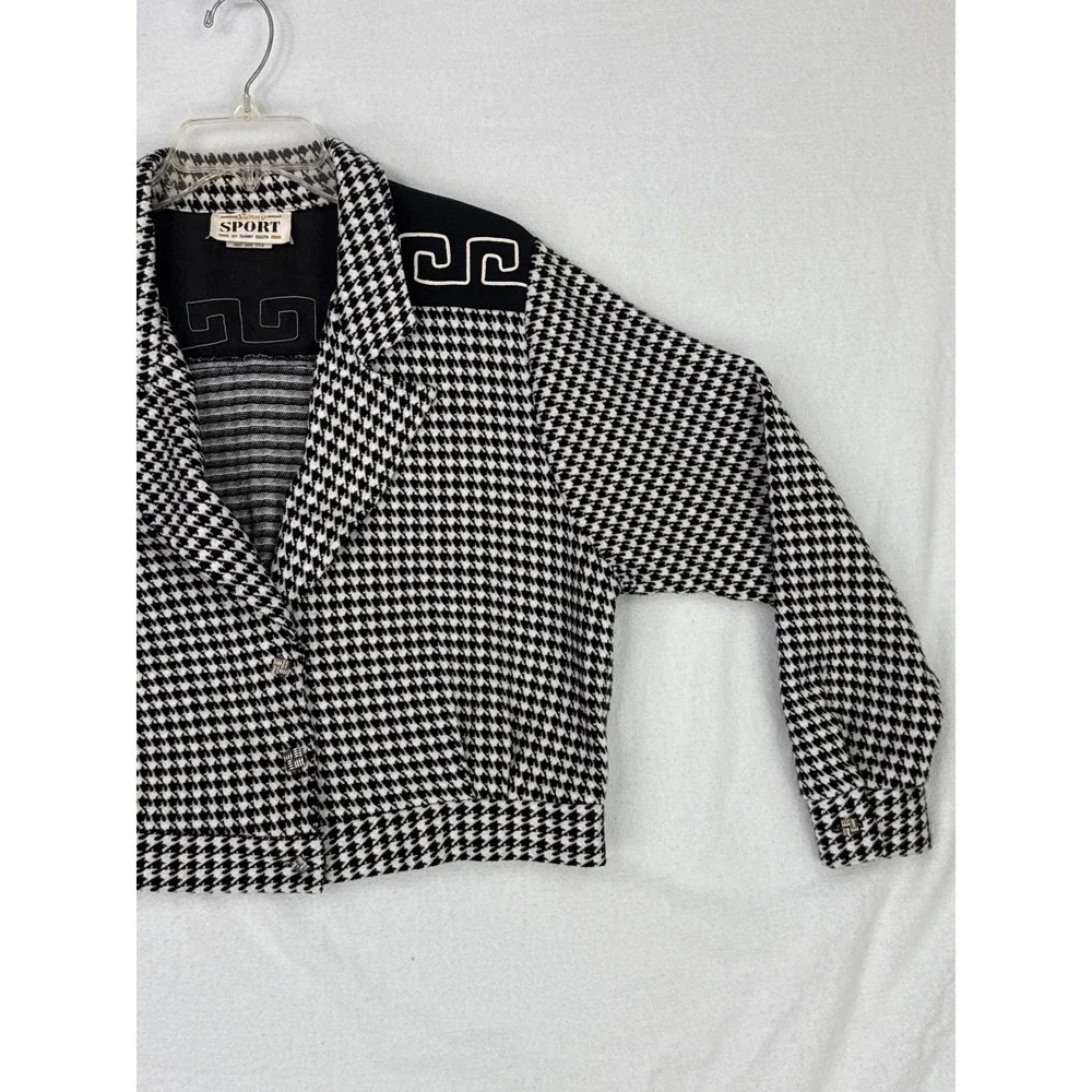 Vintage Sunny Sport Black White Houndstooth Jacket Greek Key Cropped‎ Blazer M
